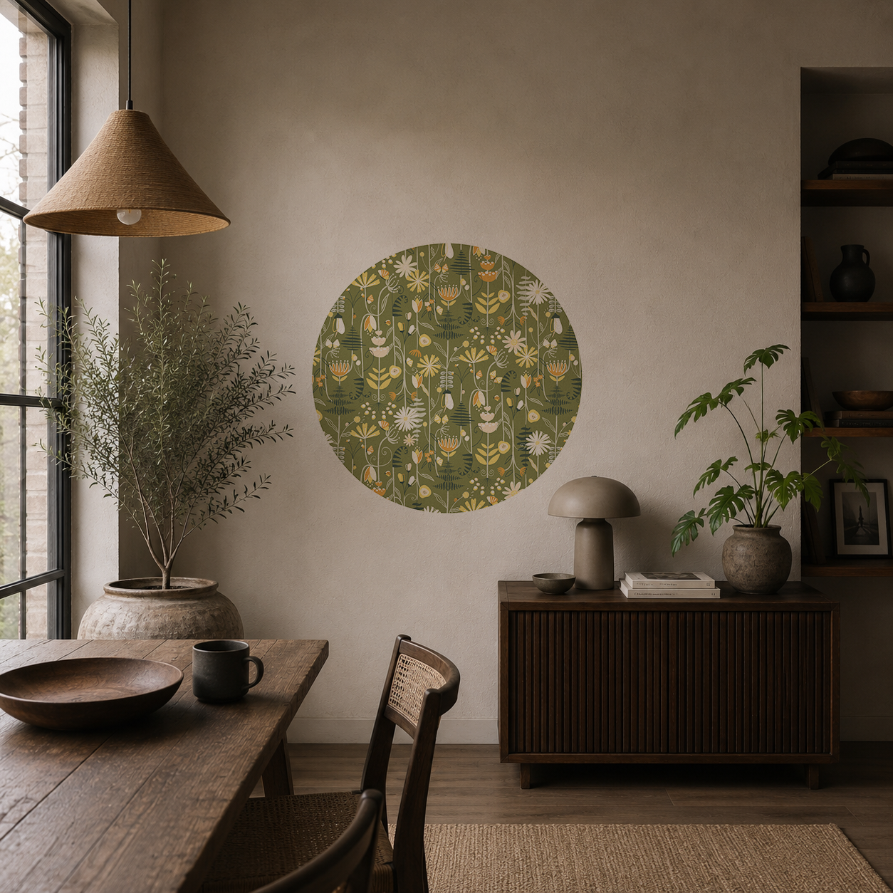 DESIGNER COLLECTIVE Pattern No 66242 by Wirihana Design - Overgrown Garden circle mural roomset image