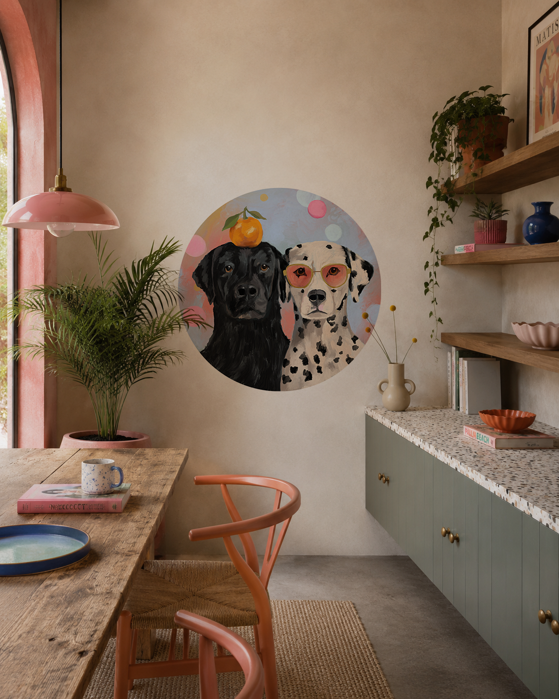 DESIGNER COLLECTIVE Pattern No 66224 by Designs by Josie Art - Paws and Polka Dots circle mural roomset image