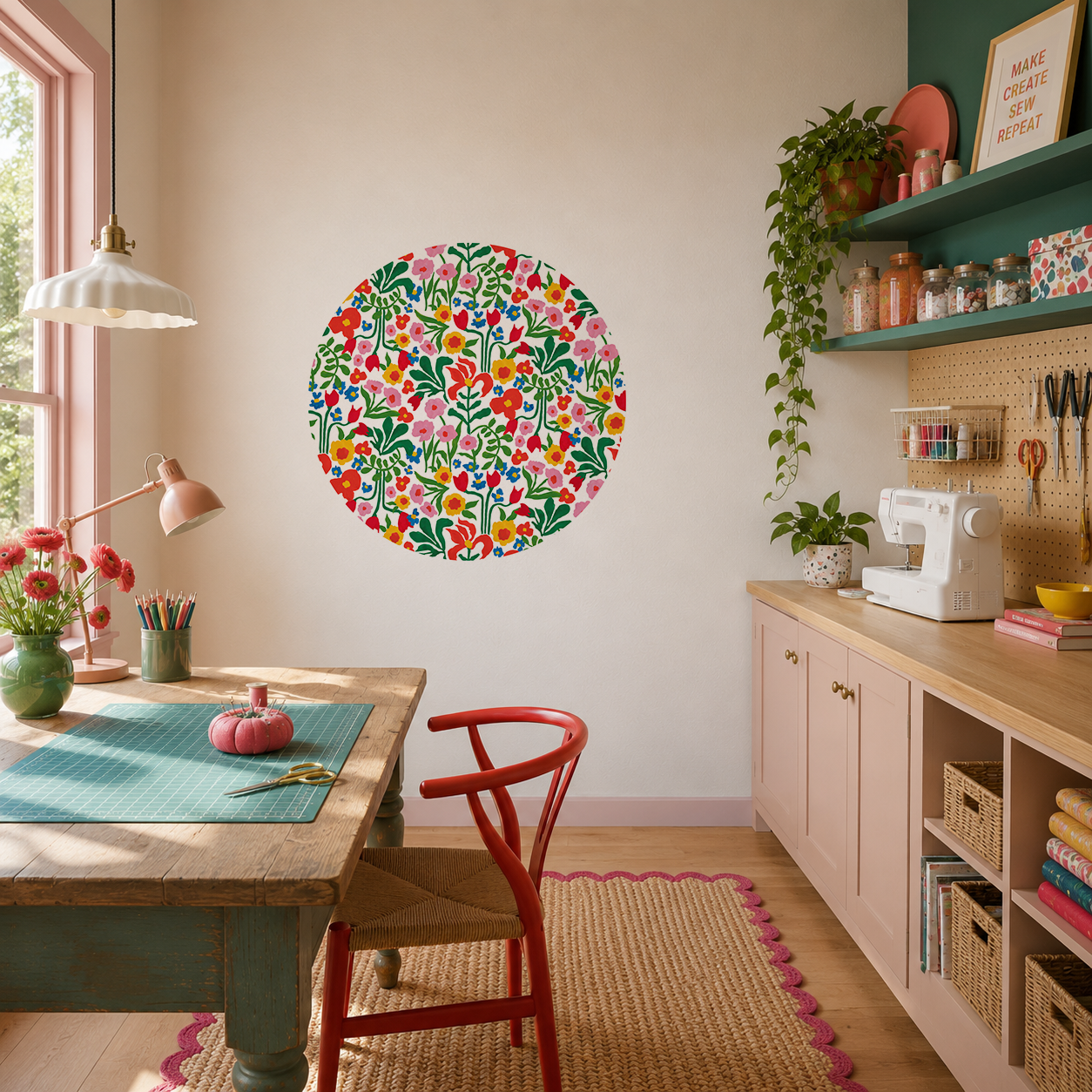 DESIGNER COLLECTIVE Pattern No 66228 by Laura Hebbend Design - Floral Fiesta circle mural roomset image