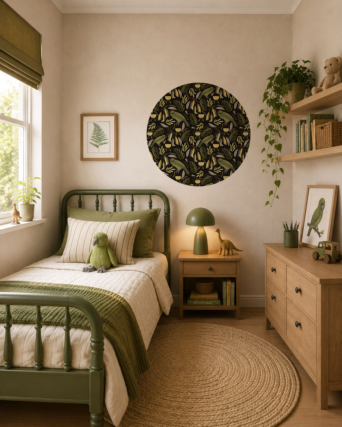 DESIGNER COLLECTIVE Pattern No 66230 by Mel Armstrong Design - Kakapo circle mural roomset image