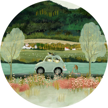 DESIGNER COLLECTIVE Pattern No 66234 by Katherine Quinn Illustration - Bugs on the Move circle mural swatch