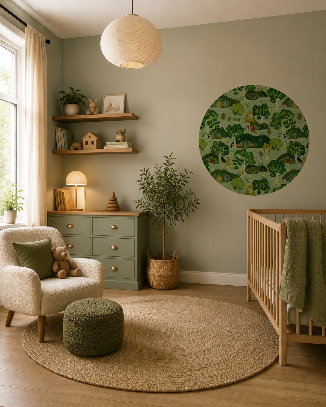 DESIGNER COLLECTIVE Pattern No 66235 by Katherine Quinn Illustration - House Hills circle mural roomset image