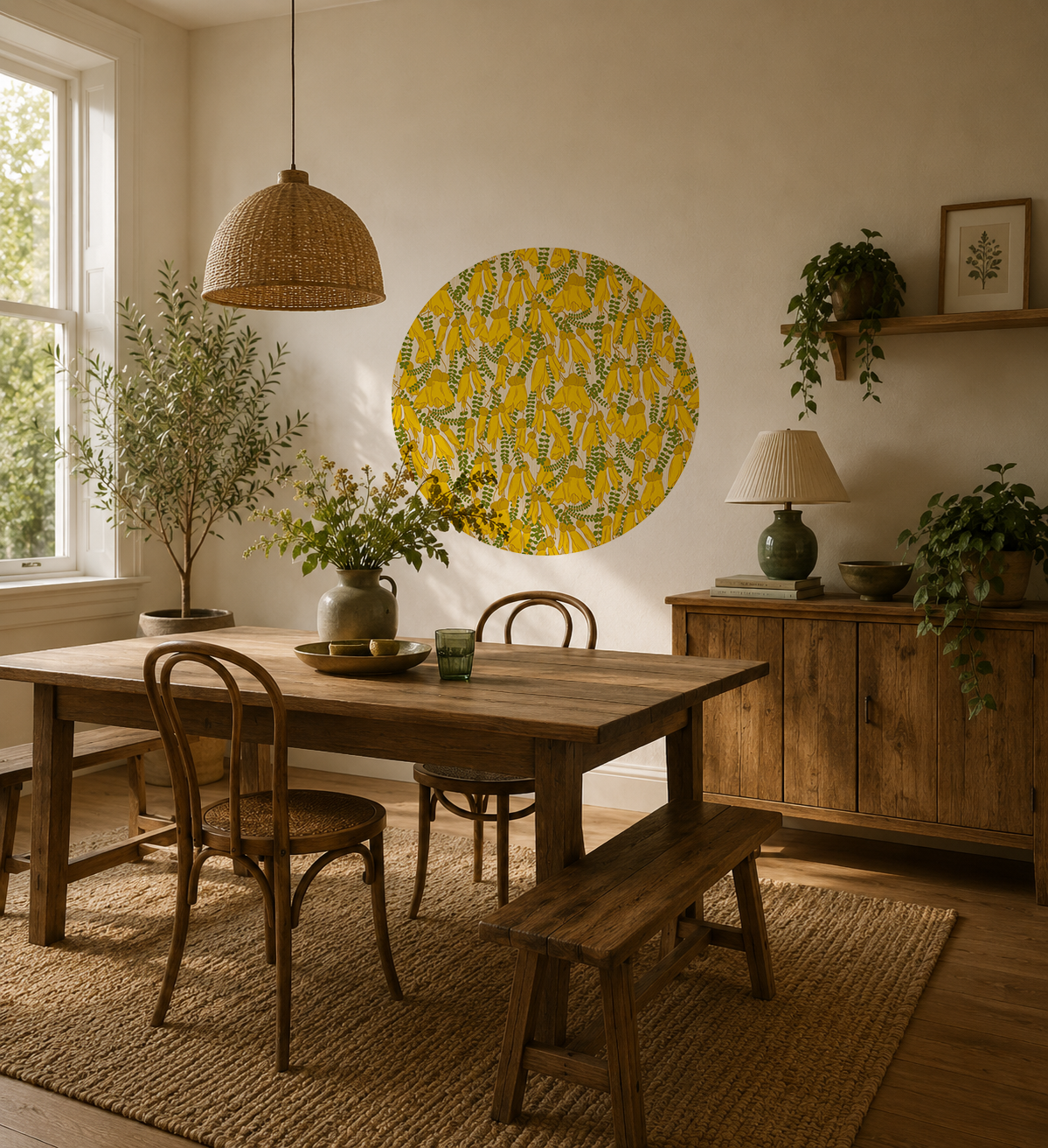 DESIGNER COLLECTIVE Pattern No 66239 by Sue Thomson Creative - Kowhai circle mural roomset image