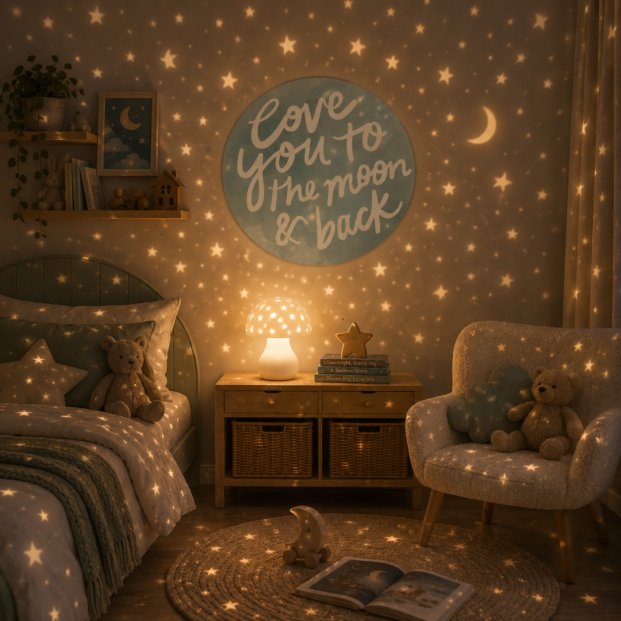 DESIGNER COLLECTIVE Pattern No 66241 by Tiny Giraffe - Love you to the moon and back circle mural roomset image