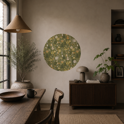 DESIGNER COLLECTIVE Pattern No 66242 by Wirihana Design - Overgrown Garden circle mural roomset image